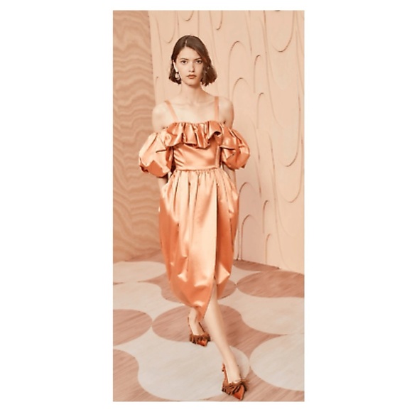 ULLA JOHNSON Lelita dress midi satin copper 8 off shoulder cocktail NWT formal - Picture 4 of 16